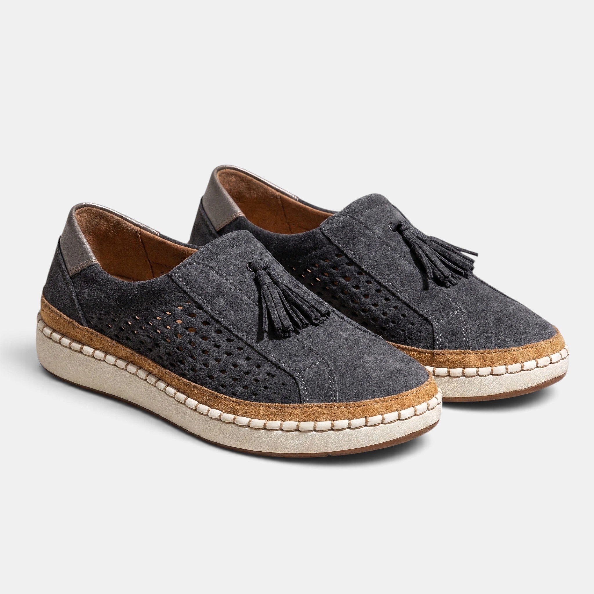 Women's Slip On Shoes with Tassel Detail and Perforated Design