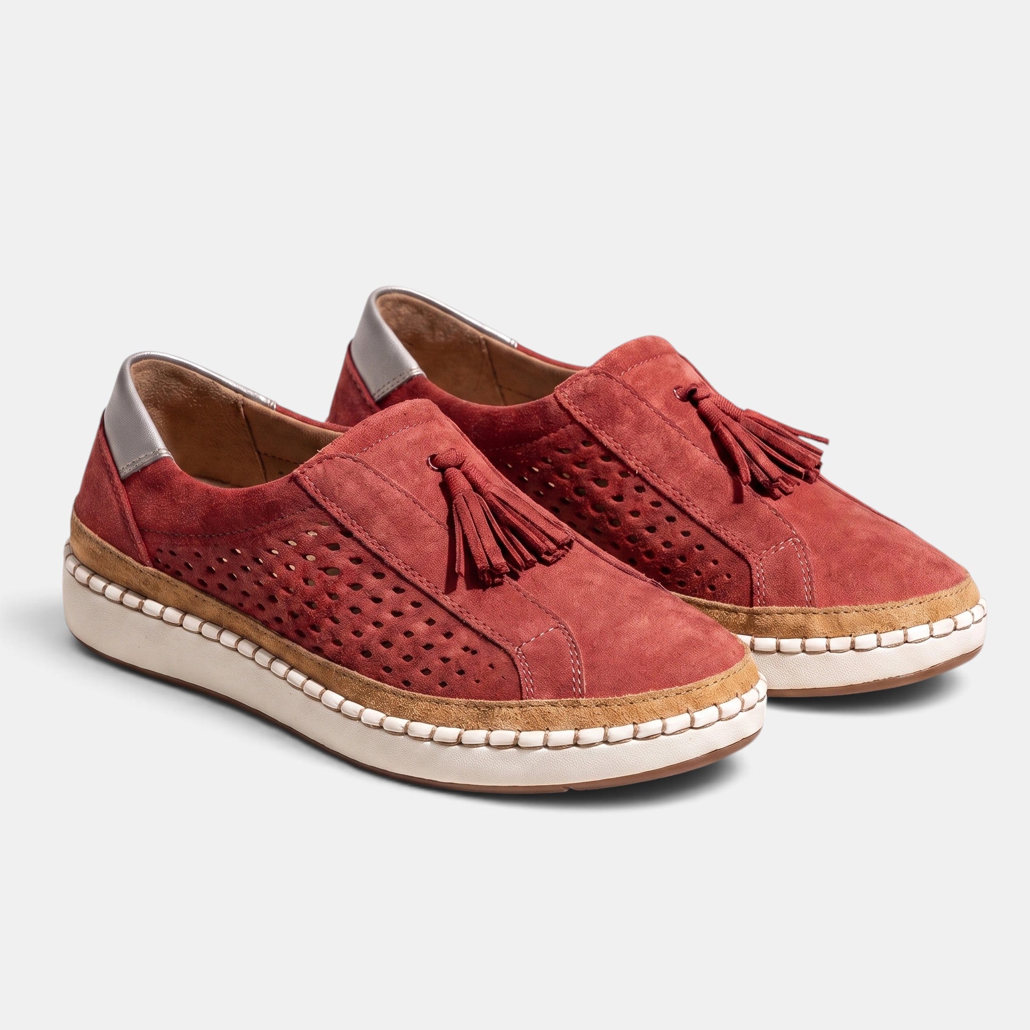 Women's Slip On Shoes with Tassel Detail and Perforated Design