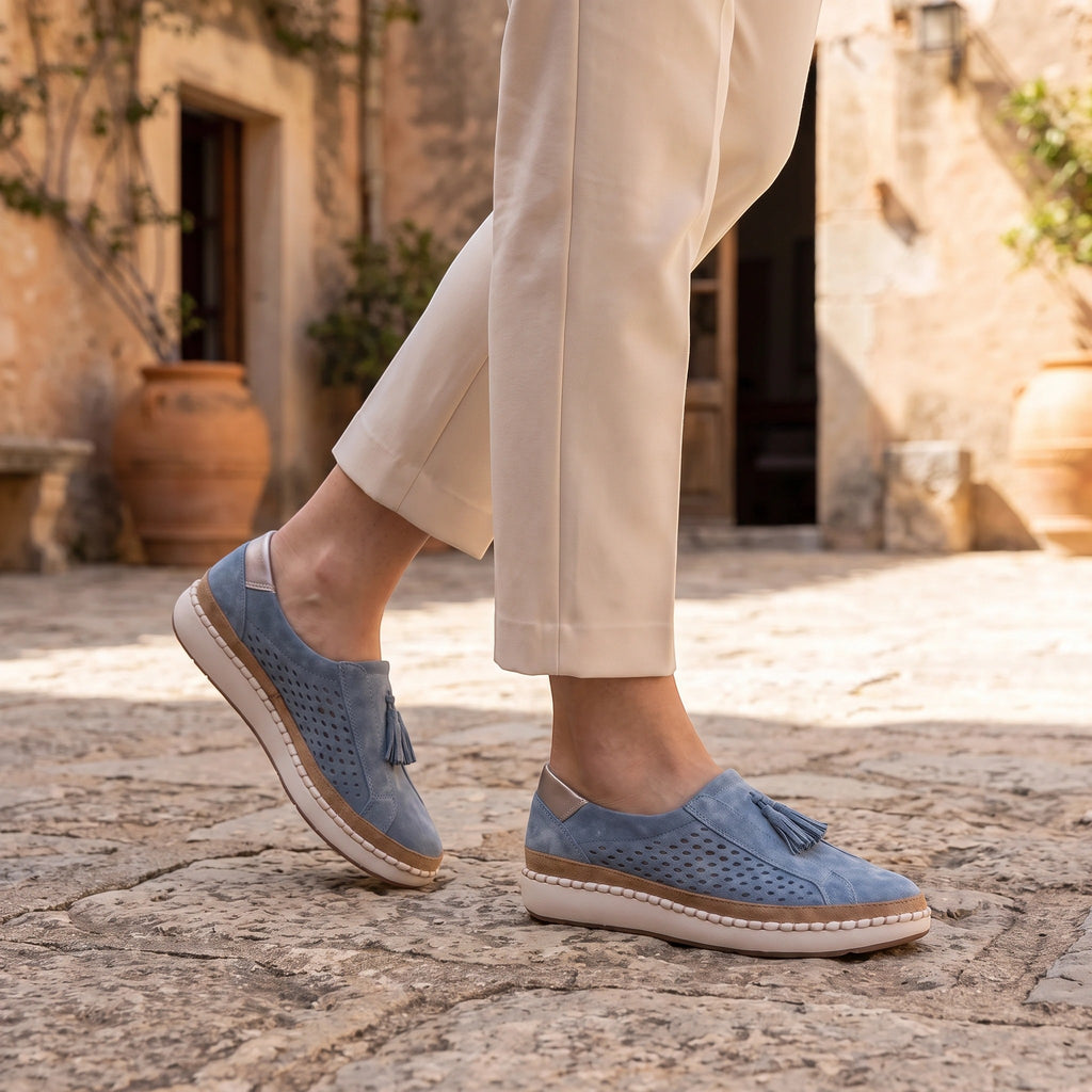 Women's Slip On Shoes with Tassel Detail and Perforated Design