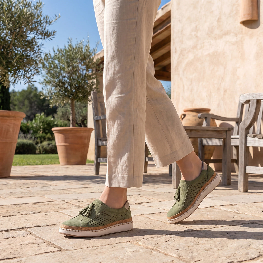 Women's Slip On Shoes with Tassel Detail and Perforated Design