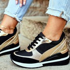 Trendy Gold-Accent Wedge Platform Lace-Up Sneakers for Women