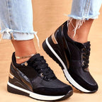Trendy Gold-Accent Wedge Platform Lace-Up Sneakers for Women