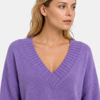 Women's V Neck Blouse with Long Sleeves and Ribbed Cuffs
