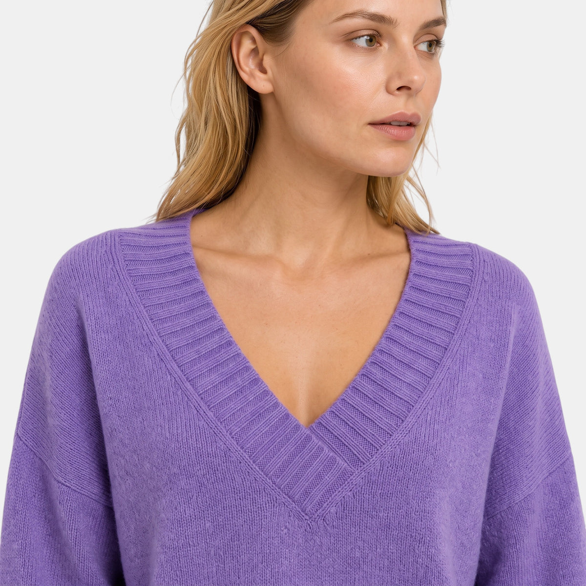 Women's V Neck Blouse with Long Sleeves and Ribbed Cuffs