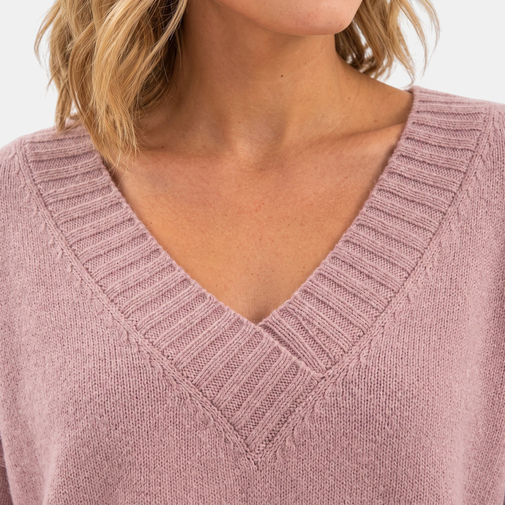 Women's V Neck Blouse with Long Sleeves and Ribbed Cuffs