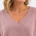 Women's V Neck Blouse with Long Sleeves and Ribbed Cuffs