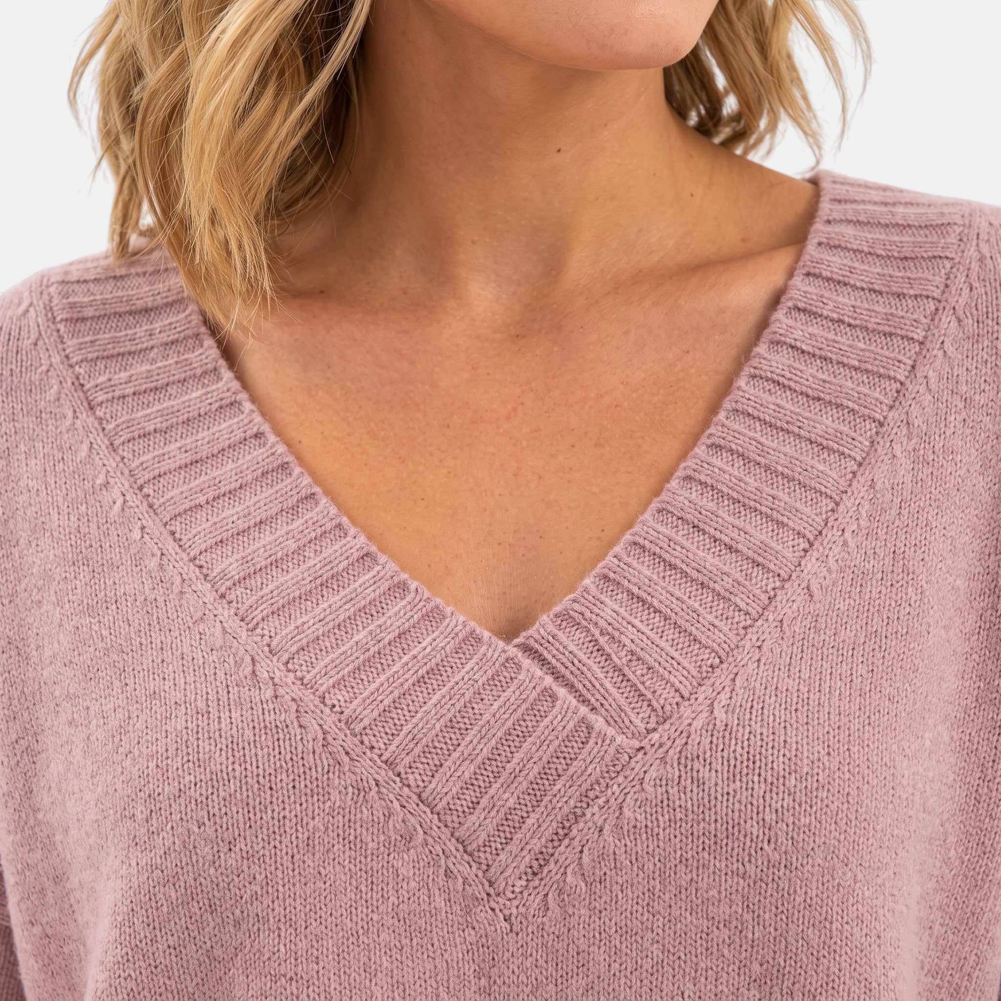 Women's V Neck Blouse with Long Sleeves and Ribbed Cuffs