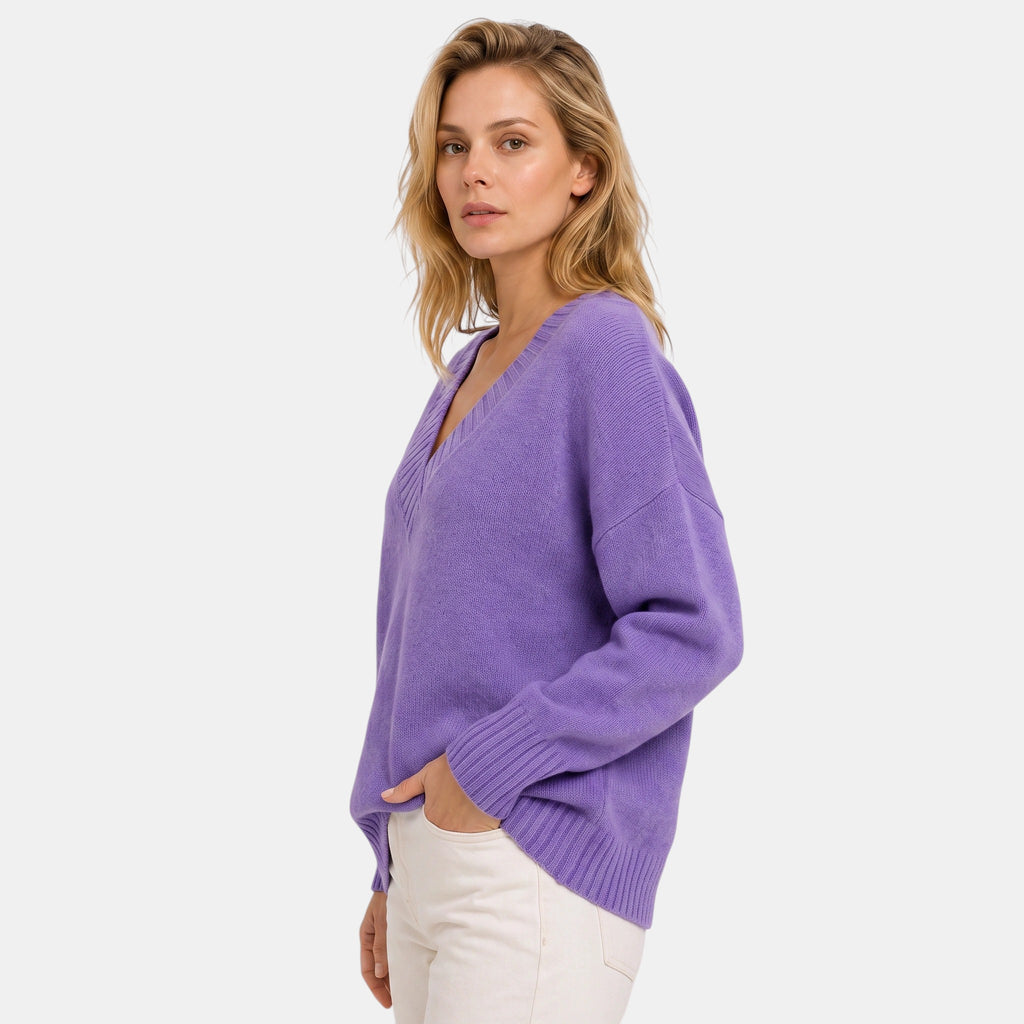 Women's V Neck Blouse with Long Sleeves and Ribbed Cuffs