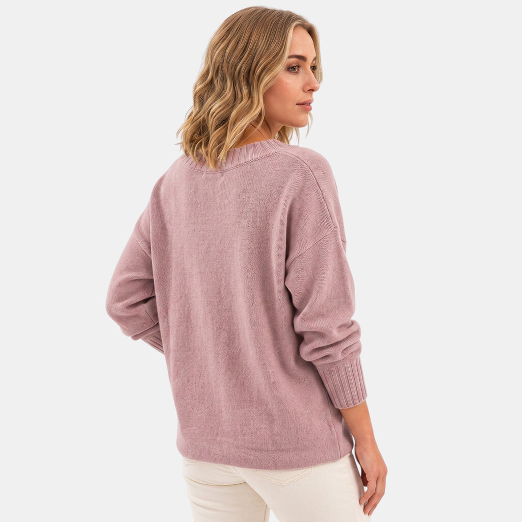 Women's V Neck Blouse with Long Sleeves and Ribbed Cuffs