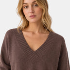Women's V Neck Blouse with Long Sleeves and Ribbed Cuffs