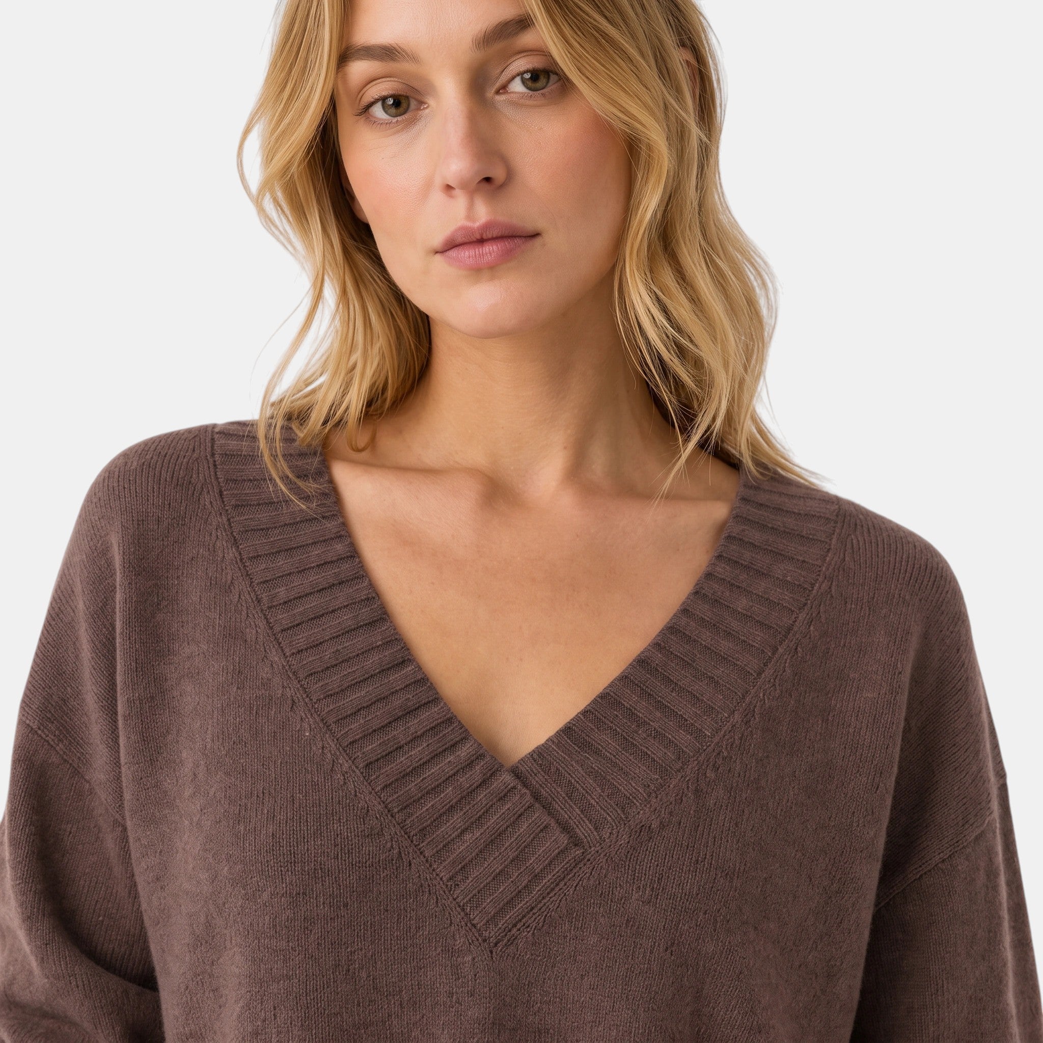 Women's V Neck Blouse with Long Sleeves and Ribbed Cuffs