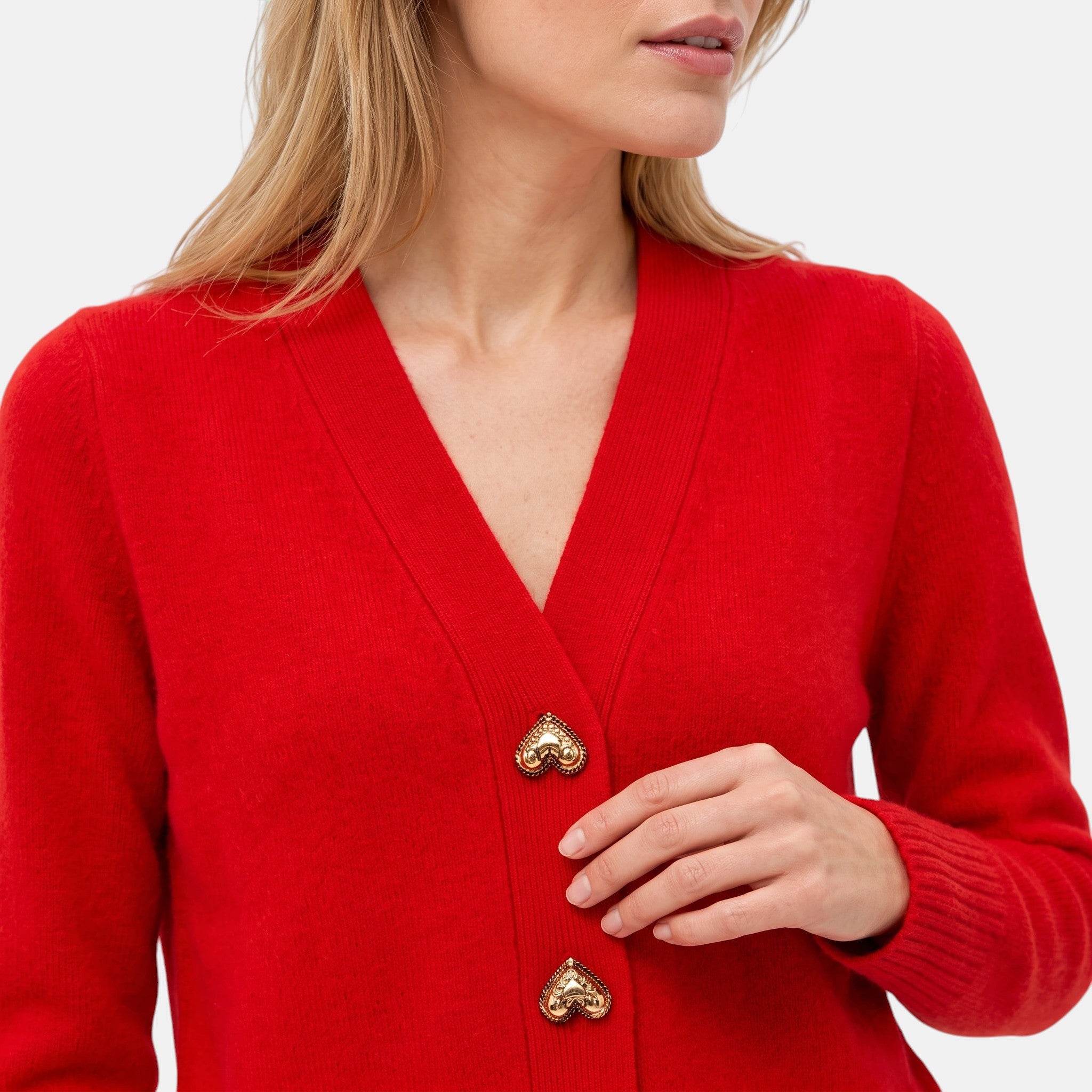 Women's V Neck Cardigan with Button Front and Ribbed Cuffs