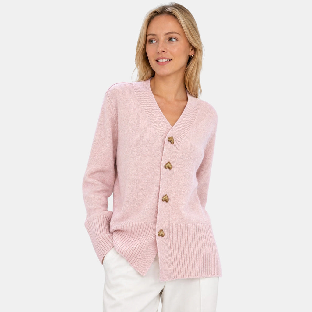 Women's V Neck Cardigan with Button Front and Ribbed Cuffs