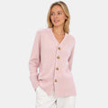 Women's V Neck Cardigan with Button Front and Ribbed Cuffs