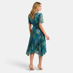 Women's V-Neck Dress with Short Sleeves and Waist Tie