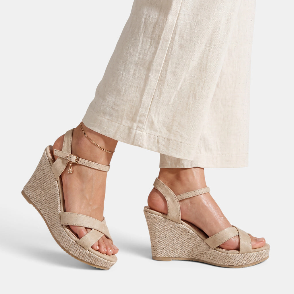 Women's Wedge Sandals with Ankle Strap and Open Toe
