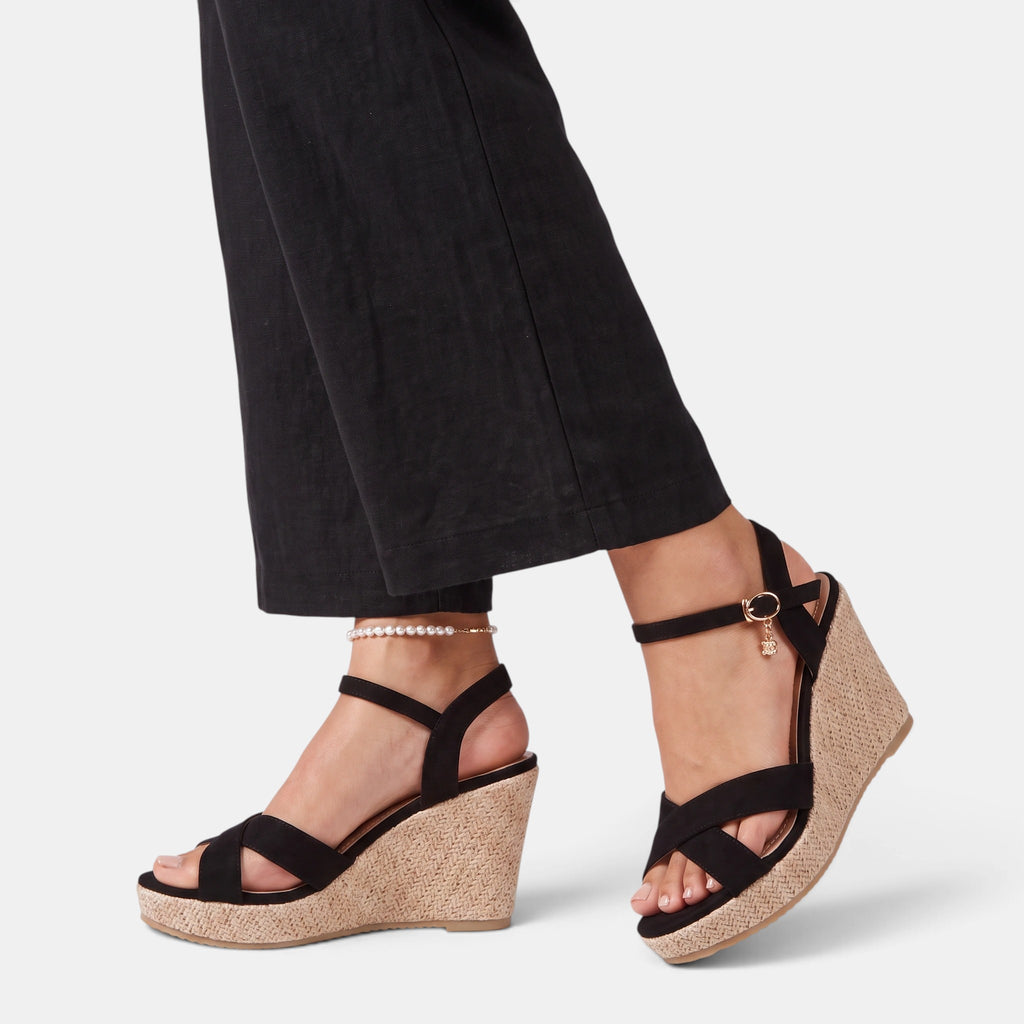 Women's Wedge Sandals with Ankle Strap and Open Toe