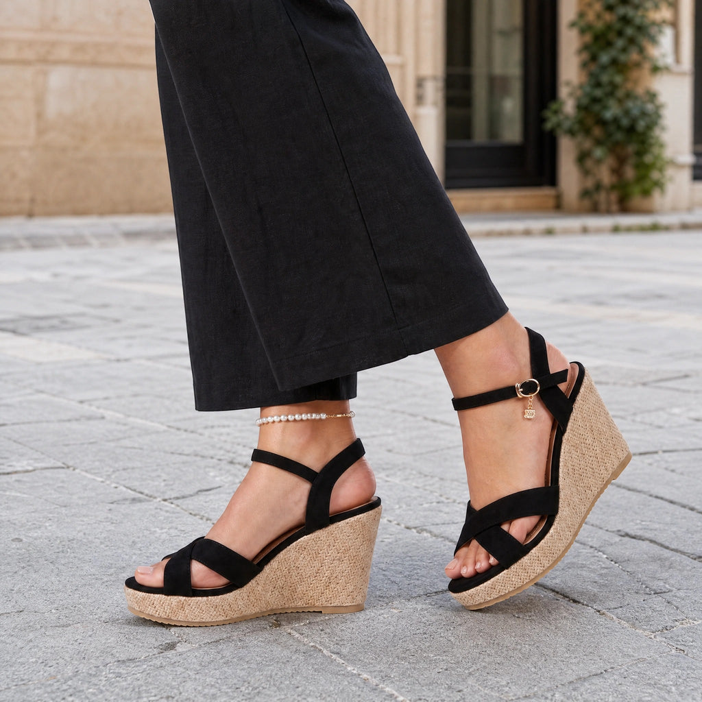 Women's Wedge Sandals with Ankle Strap and Open Toe