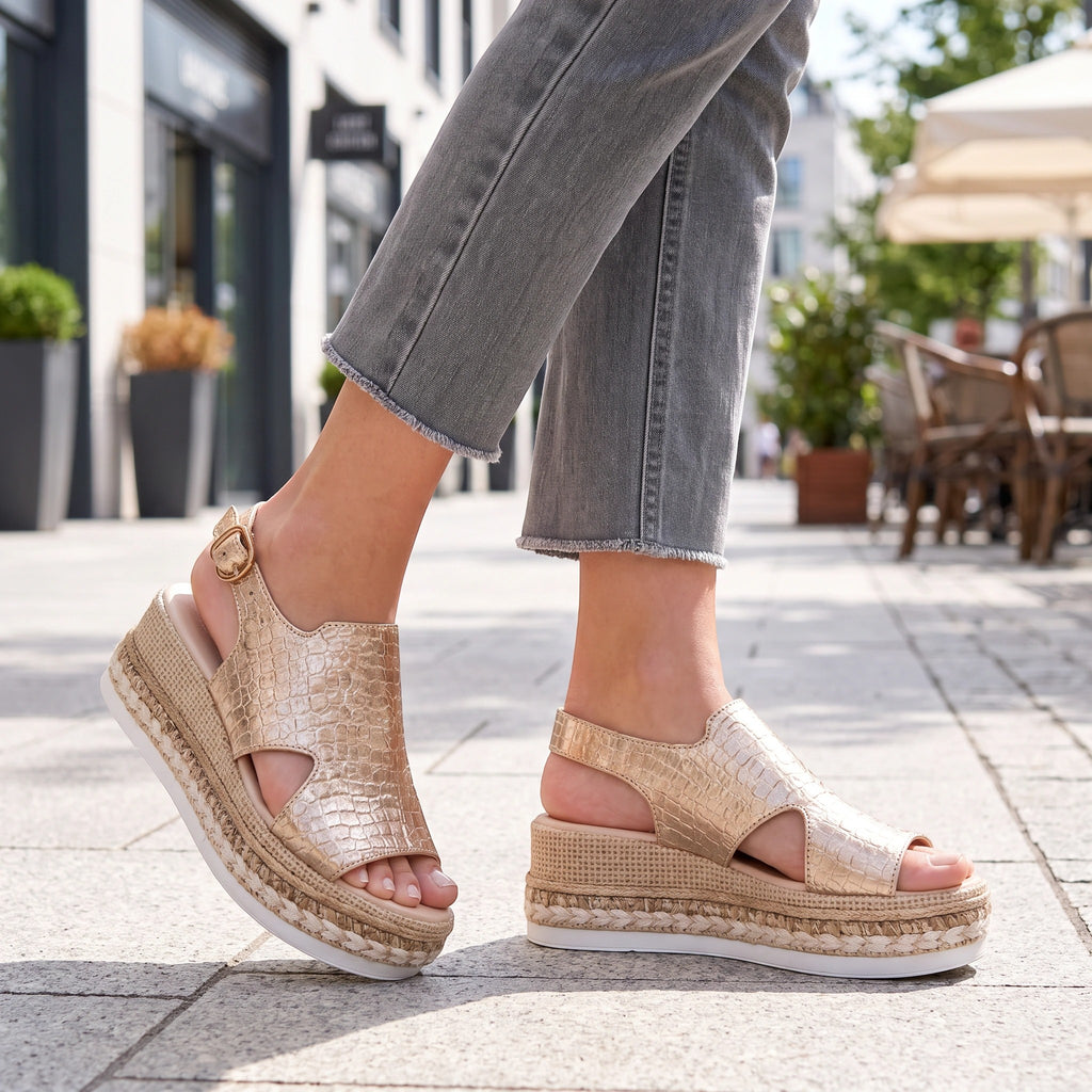 Women's Wedge Sandals with Open Toe and Ankle Strap