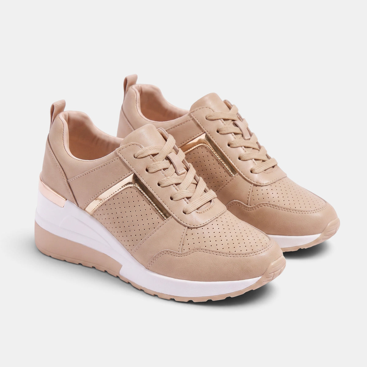 Women's Wedge Trainers with Lace Up and Perforated Design