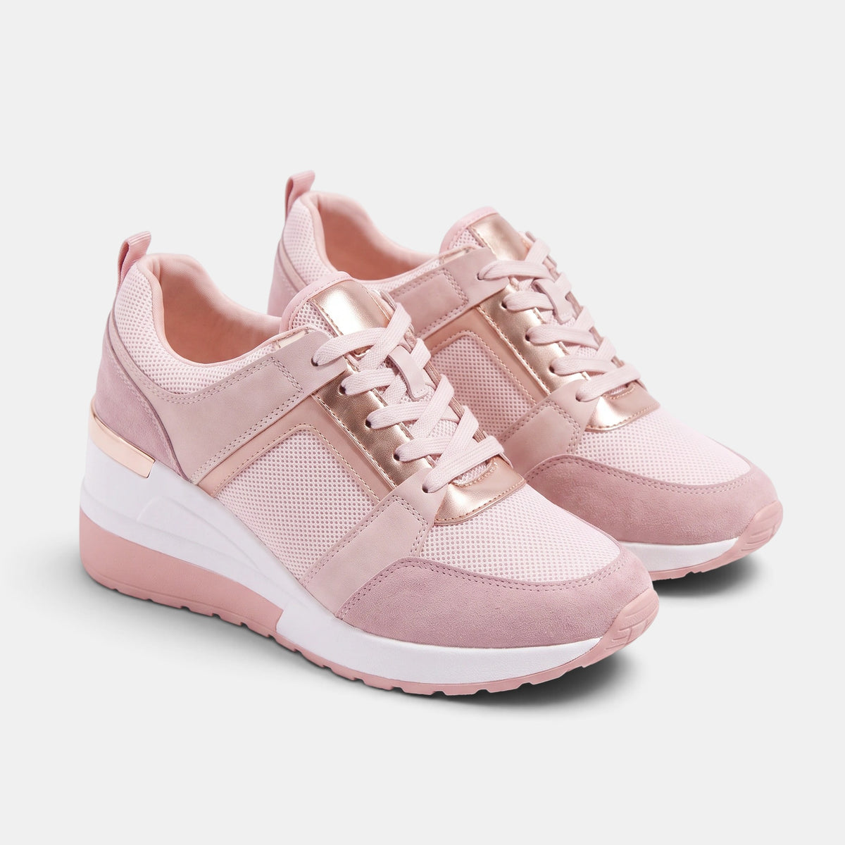 Women's Wedge Trainers with Lace Up and Perforated Design