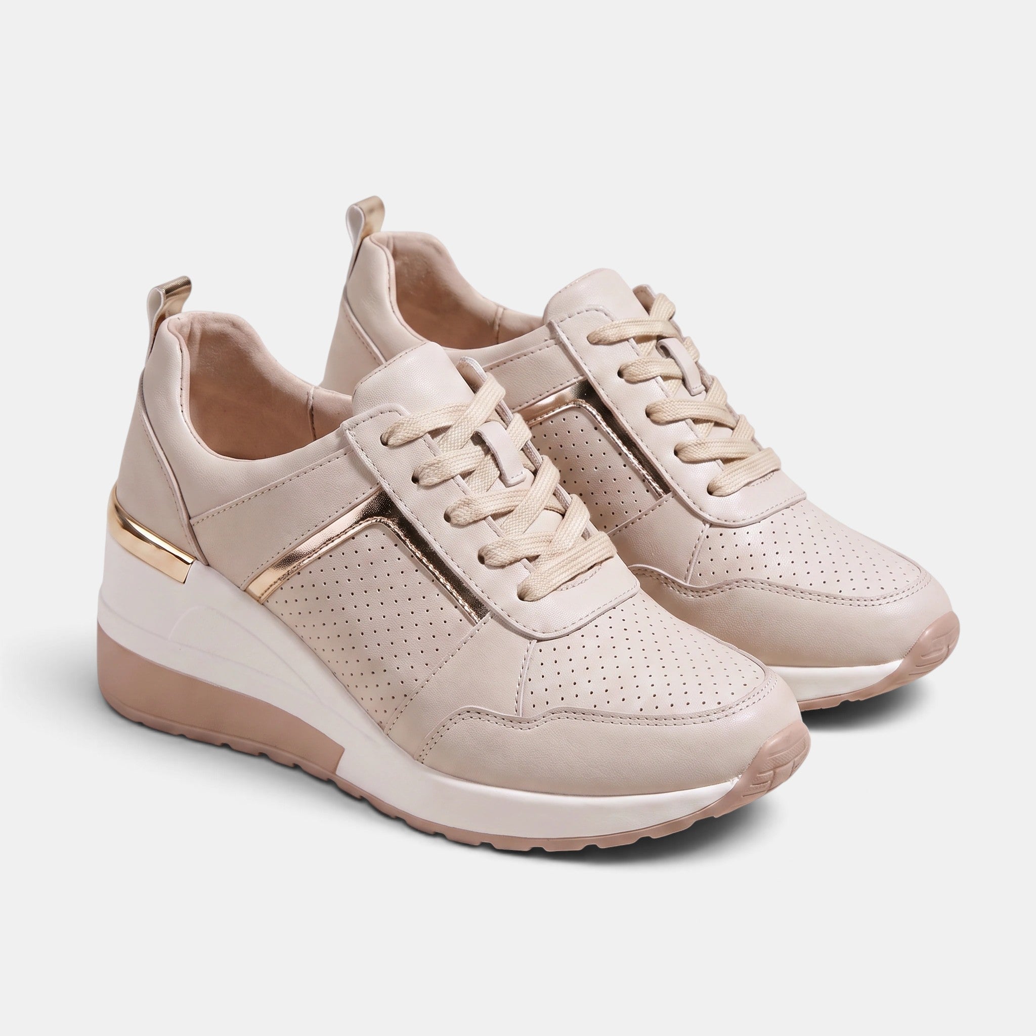 Women's Wedge Trainers with Lace Up and Perforated Design