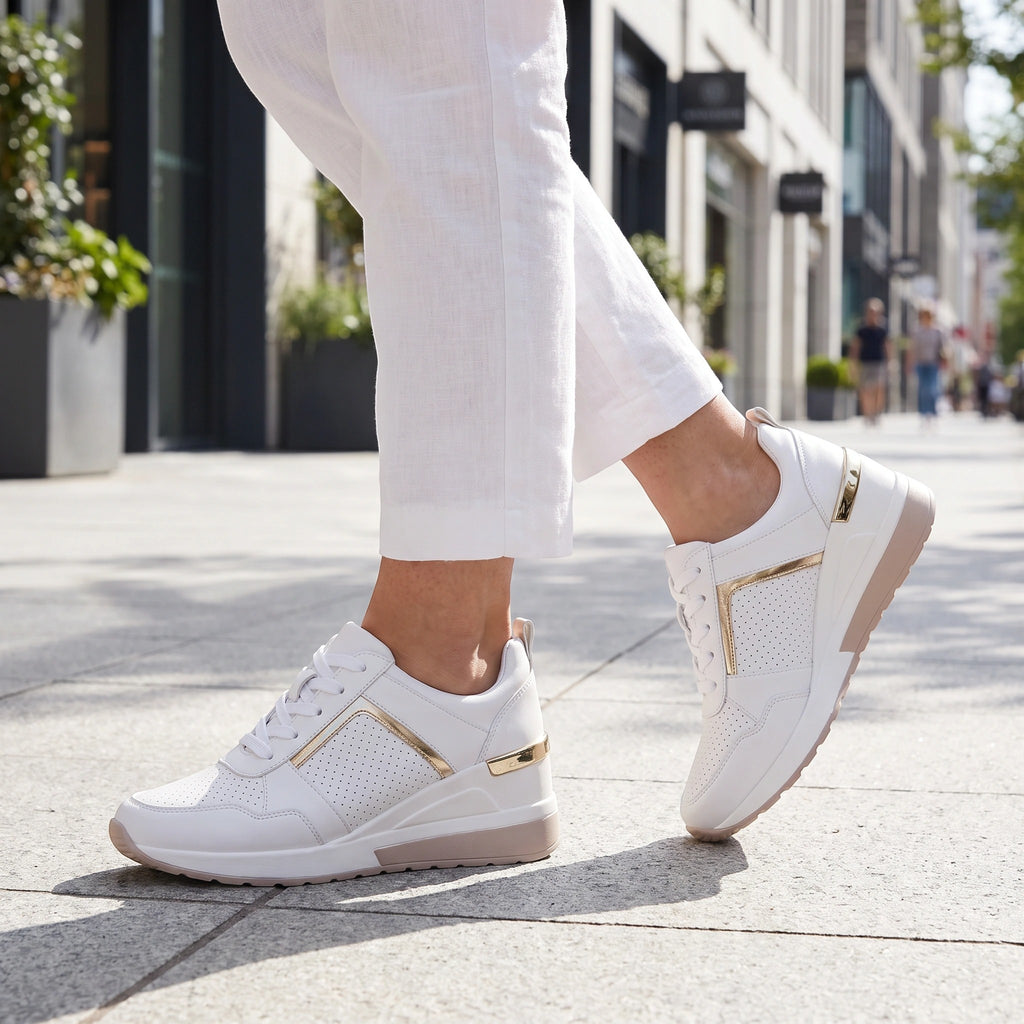 Women's Wedge Trainers with Lace Up and Perforated Design