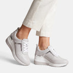 Women's Wedge Trainers with Lace Up and Perforated Design