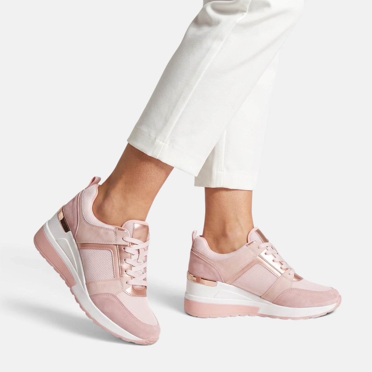 Women's Wedge Trainers with Lace Up and Perforated Design