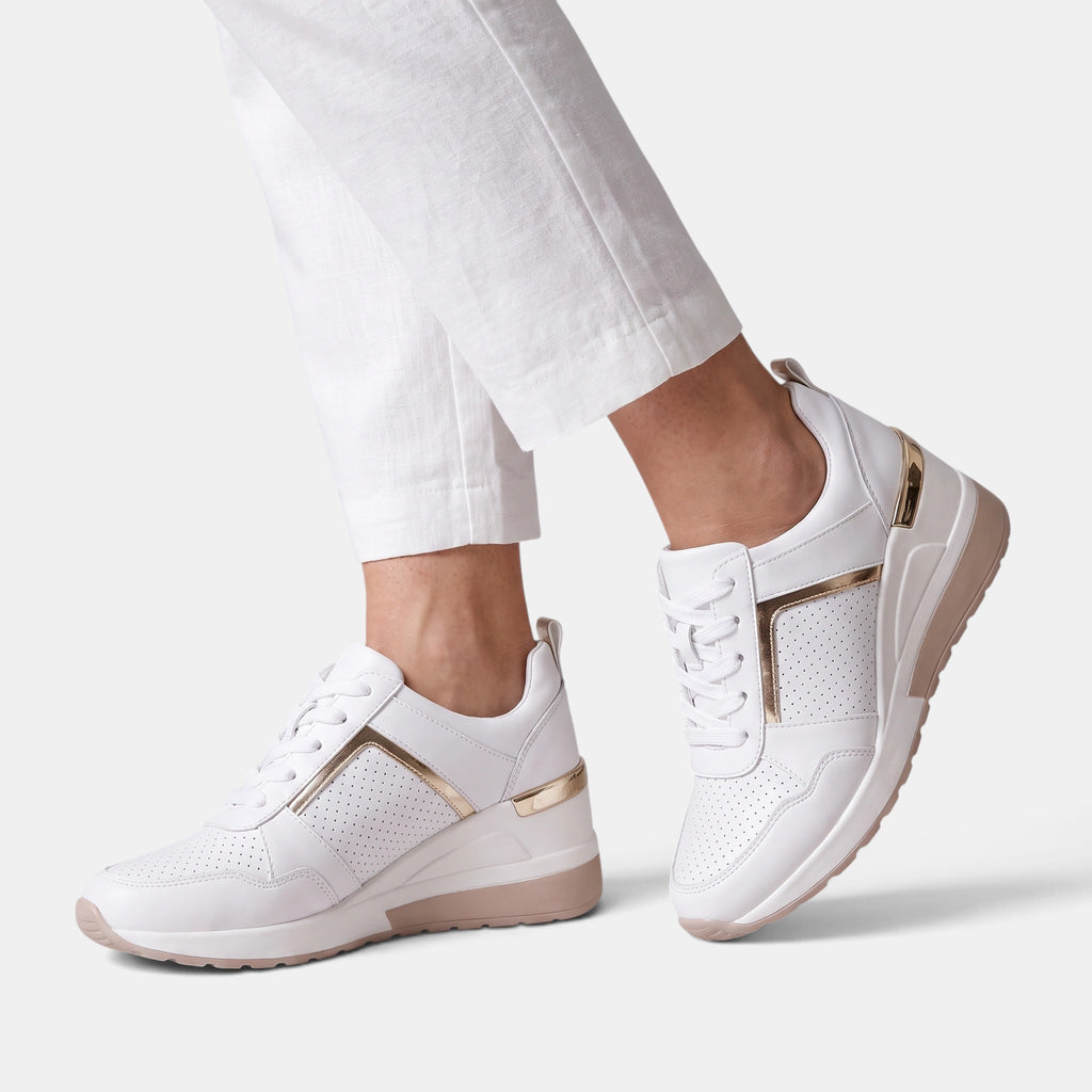 Women's Wedge Trainers with Lace Up and Perforated Design