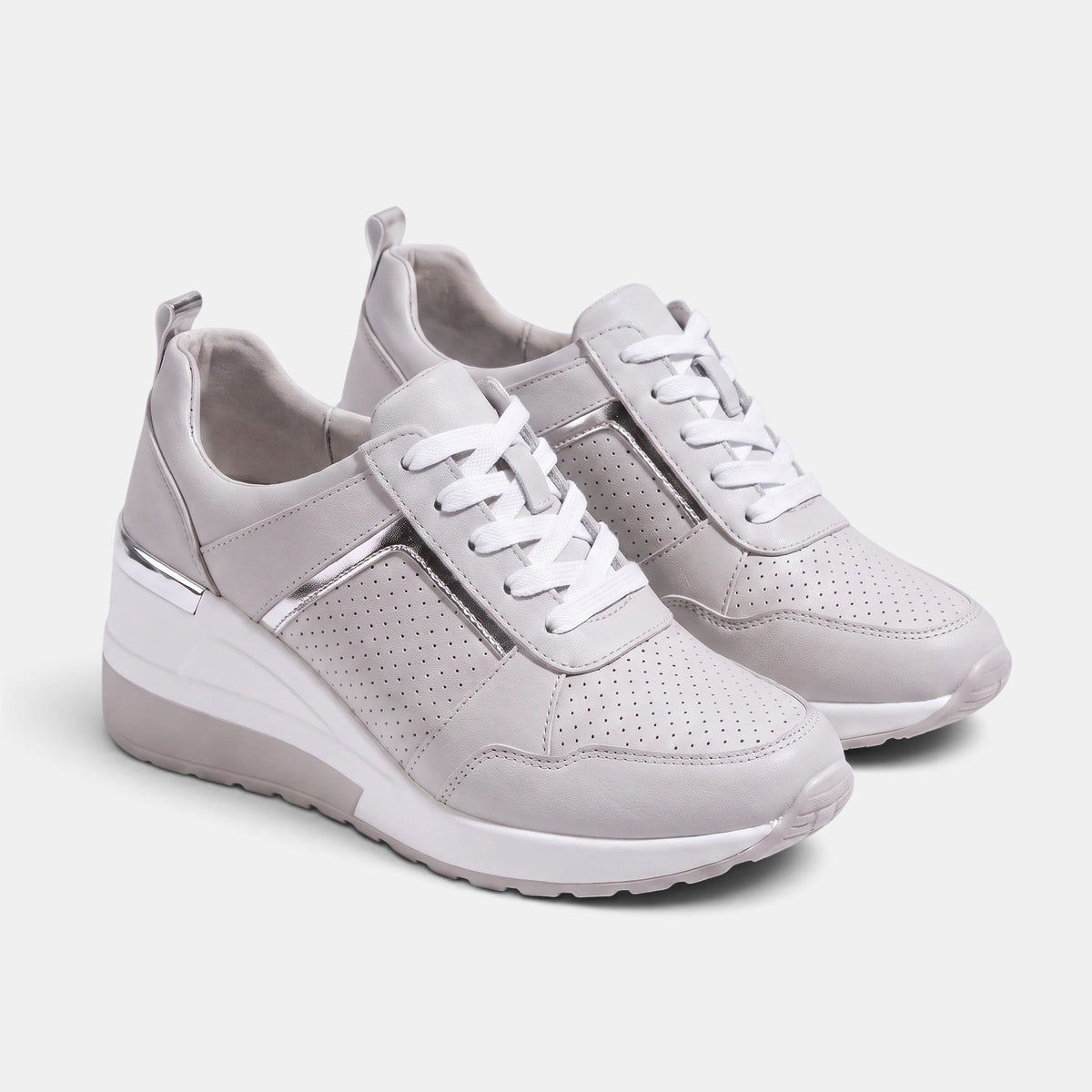 Women's Wedge Trainers with Lace Up and Perforated Design