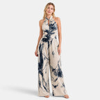 Women's Wide Leg Jumpsuit with Halter Neck and Tie Waist