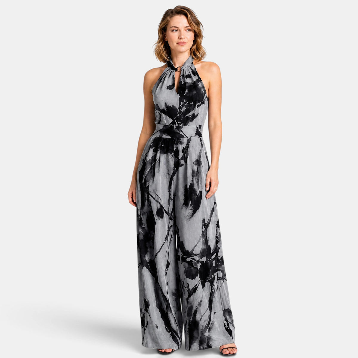 Women's Wide Leg Jumpsuit with Halter Neck and Tie Waist