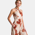Women's Wide Leg Jumpsuit with Halter Neck and Tie Waist