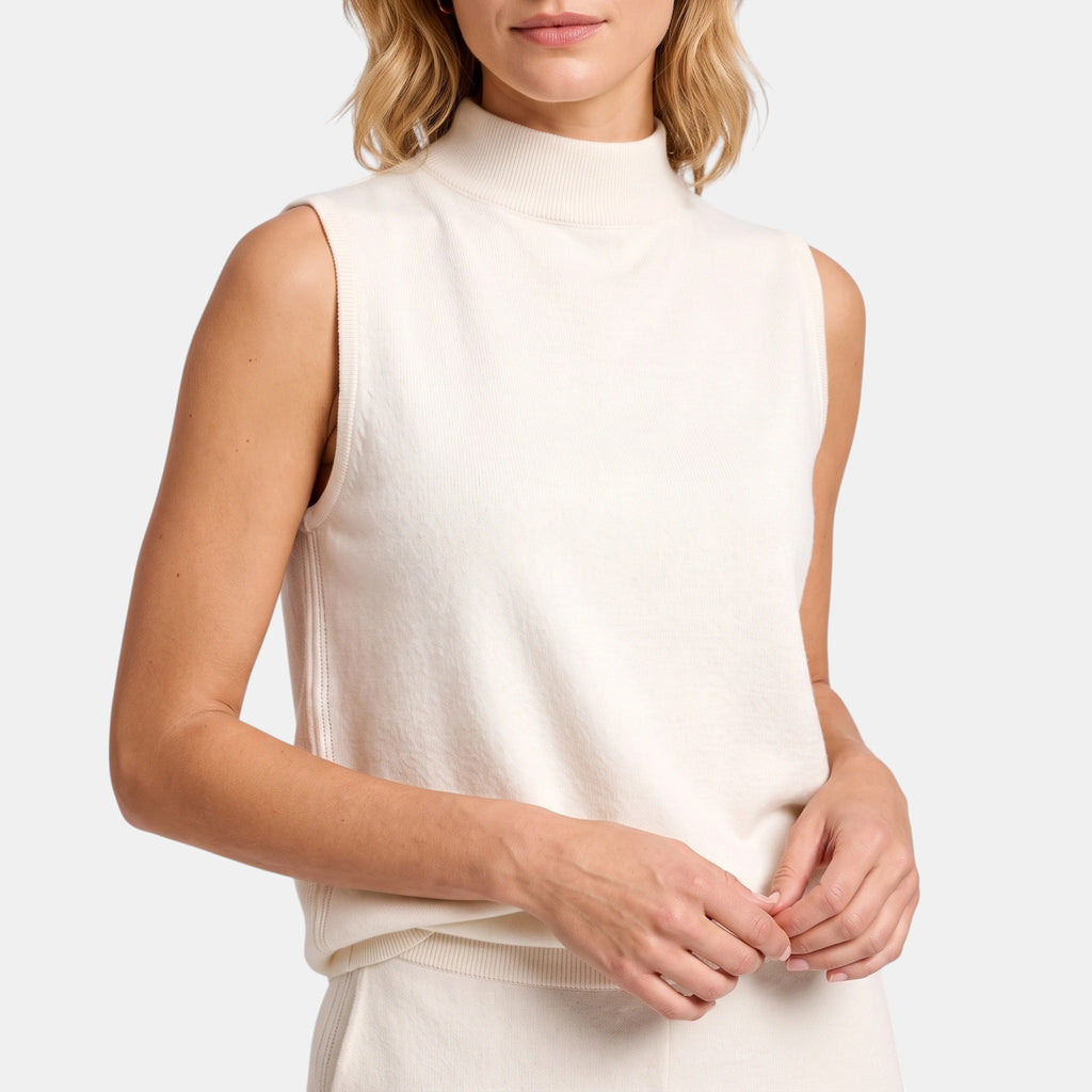 Women's Wide Leg Jumpsuit with Sleeveless High Neck and Waist Detail