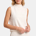 Women's Wide Leg Jumpsuit with Sleeveless High Neck and Waist Detail