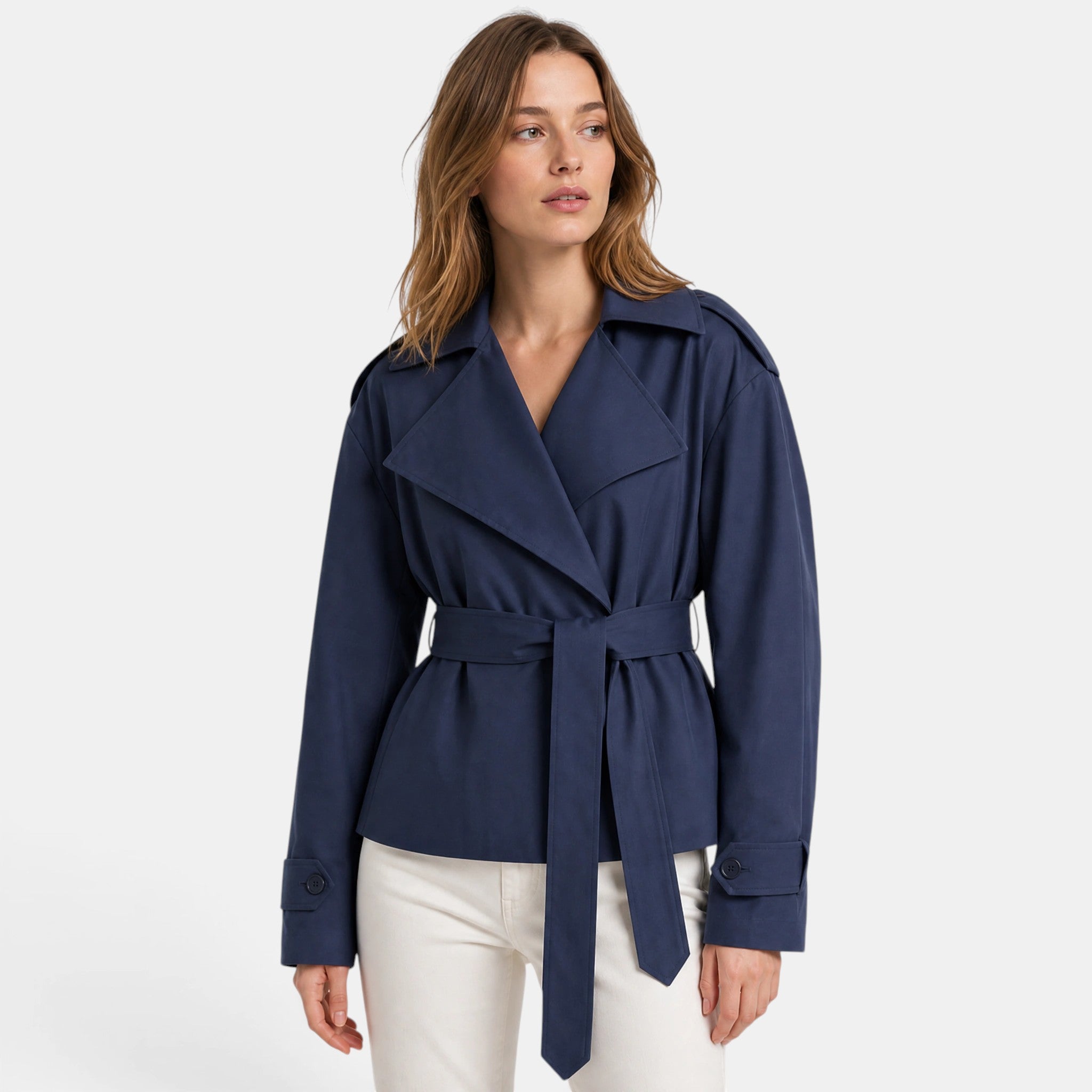 Women's Wrap Coat with Belted Waist and Long Sleeves