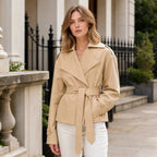 Women's Wrap Coat with Belted Waist and Long Sleeves