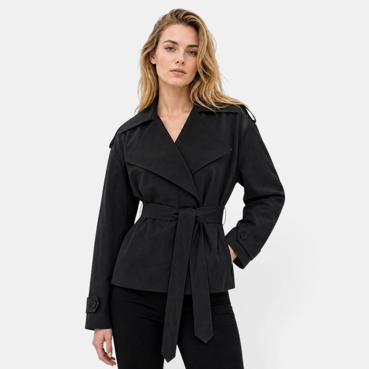 Women's Wrap Coat with Belted Waist and Long Sleeves
