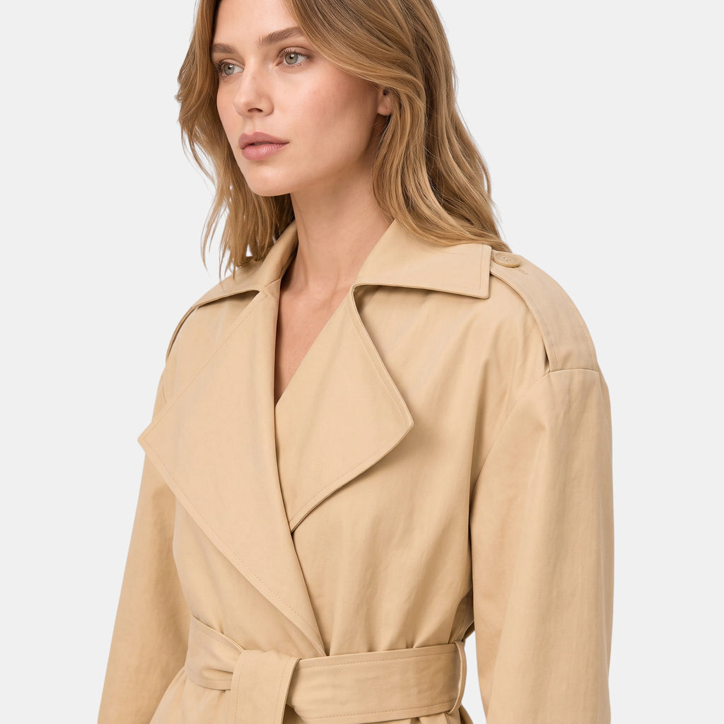 Women's Wrap Coat with Belted Waist and Long Sleeves