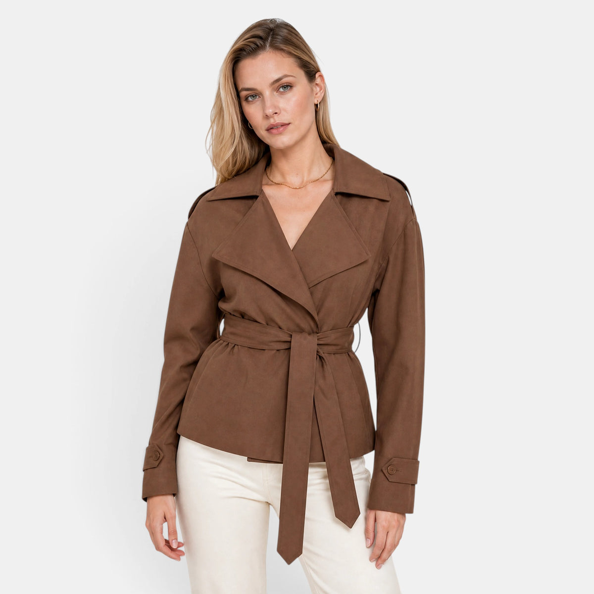 Women's Wrap Coat with Belted Waist and Long Sleeves