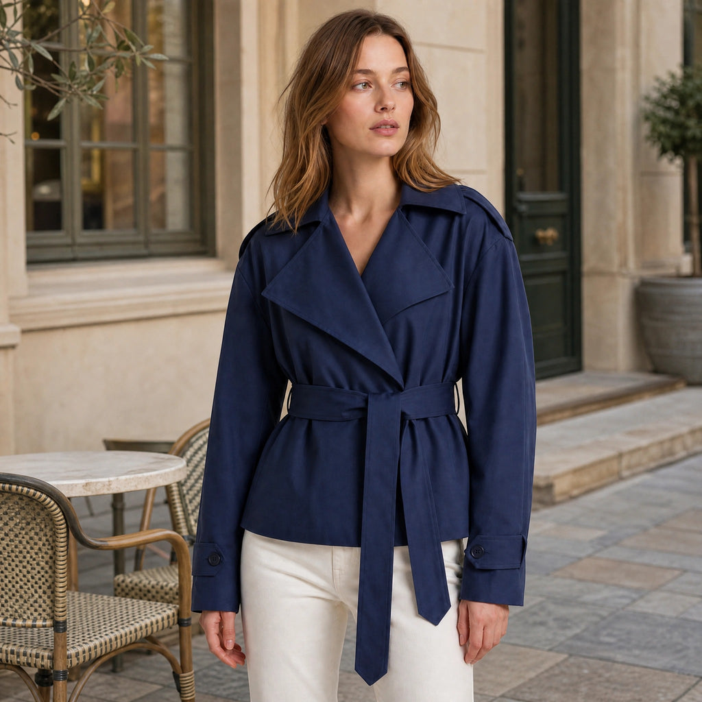 Women's Wrap Coat with Belted Waist and Long Sleeves