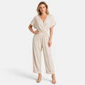 Women's Wrap Front Jumpsuit with Wide Leg Trousers and Short Sleeves