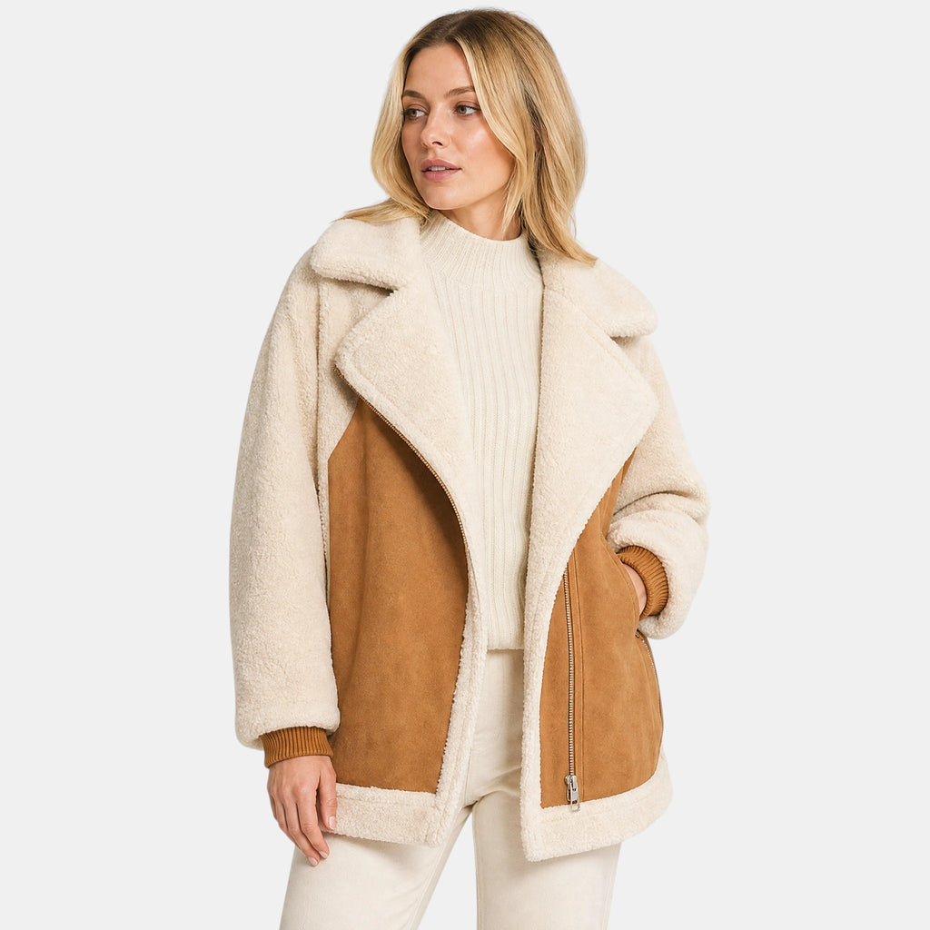 Women's Zip Up Jacket with Oversized Collar and Long Sleeves