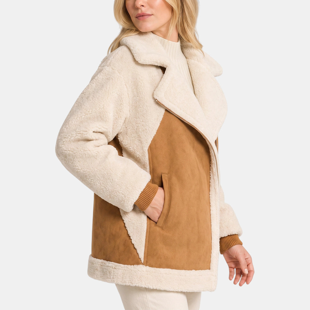 Women's Zip Up Jacket with Oversized Collar and Long Sleeves